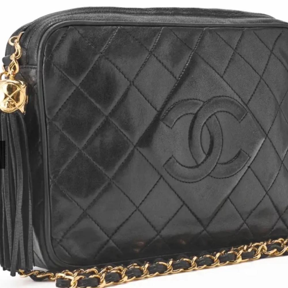 SUPER RARE VINTAGE Black Calfskin Crossbody Camera Bag Chain  Strap